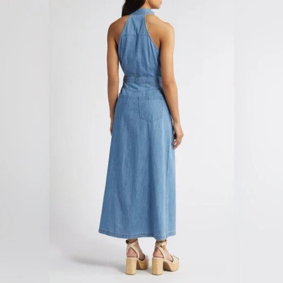 Du Paradis Paros Belted Sleeveless Maxi Shirtdress Vintage Denim NWT Size Small - Picture 2 of 8